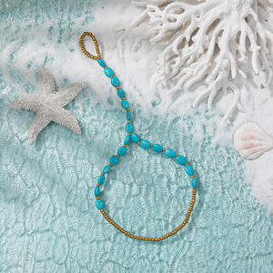 Sandalias Bohemias con Cuentas Turquesas, Tobillera para Mujer, Joyería para Pies de Verano y Playa, Tobilleras de Moda de Aleación de Zinc Chapadas en Oro - Product Image 2