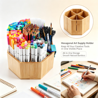 Organisateur de rangement hexagonal robuste en bambou pour marqueurs, crayons de couleur et pinceaux, idéal pour la maison, l'atelier d'art ou le bureau
