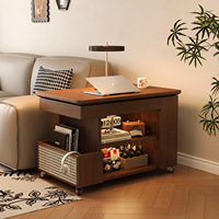 Table basse mobile en bois massif avec fonction relevable, armoire latérale compacte pour petit salon ou canapé