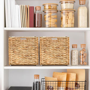 Cestas de almacenamiento de jacinto de agua ecológicas, <span class=keywords><strong>Cubo</strong></span> de almacenamiento de mimbre para estantes, caja tejida cuadrada para sala de estar - Product Image 4