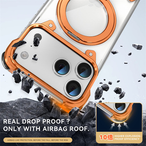 Coque de téléphone en acrylique transparente de haute qualité avec support magnétique 360° pour iPhone 14 15 16 17 Pro Max, cadre métallique et protection antichoc aux coins - Product Image 4