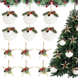 Ornements en forme de coquillages et d'étoiles de mer pour arbre de Noël, 12 pièces, artisanat fait main en coquillages et étoiles de mer naturels avec des cônes de pin naturels - Product Image 5