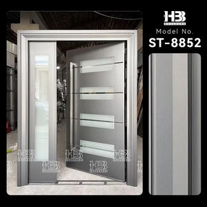 Американский современный дом, парадный вход, 4 стеклянные панели, вставленные изолированные металлические двери из нержавеющей стали - Product Image 5