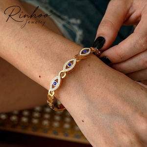 RINHOO Pulseras <span class=keywords><strong>de</strong></span> Acero Inoxidable con Incrustaciones <span class=keywords><strong>de</strong></span> Zirconia, <span class=keywords><strong>Ojo</strong></span> Turco Hueco Azul, Brazaletes Sencillos <span class=keywords><strong>de</strong></span> la Suerte con Ojos <span class=keywords><strong>de</strong></span> Demonio <span class=keywords><strong>para</strong></span> Mujer y Hombre, Joyería Amuleto - Product Image 1