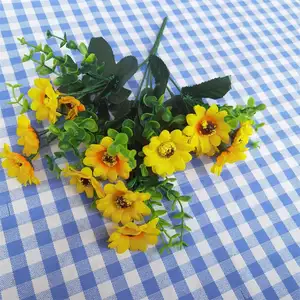 Kaynaklanıyor ile 1 adet/torba yapay ayçiçeği ipek sahte ayçiçeği buket plastik ipek ayçiçeği toplu sarı düğün dekor