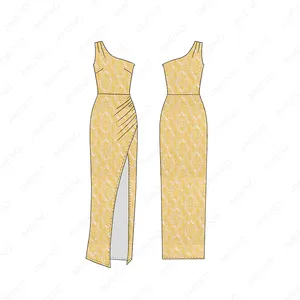 New Arrival Women's High Slip One-shoulder Vestidos Elegant Prom Party Long Maxi Sequin Evening Dresses