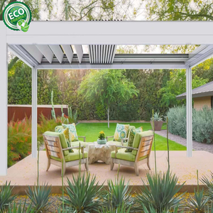 Pabellón de Bar al Aire Libre con Sistema de Techo de Láminas Plegables Motorizadas, Pérgola Retráctil con Láminas Ajustables - Product Image 4