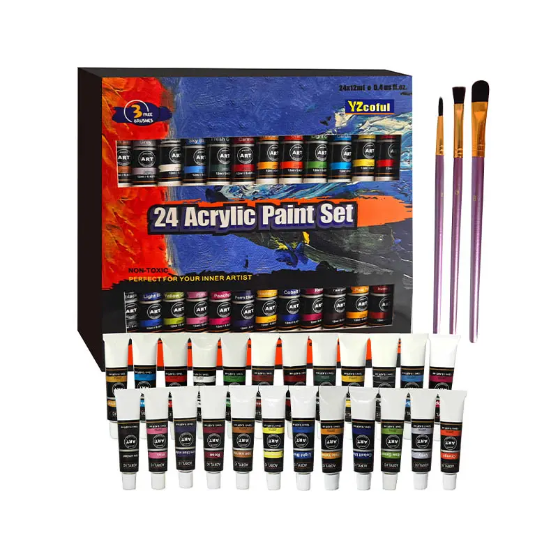 Best 12pc 12mL Acrylic Art Sets Popular Design for Glass Canvas Paper Painting Eco-Friendly Medium