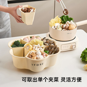 Bandeja Giratoria para Verduras Uforu con Siete Compartimentos, Gran Capacidad, Multifuncional, para Preparación de Alimentos, Color Blanco Crema - Product Image 5