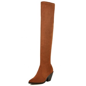 Women's Hoof Heels Super Long Boots OverKnee Big US Size 46 Thigh High Boots for Lady Winter <b>Pull</b> on Night Club Boots - Product Image 5