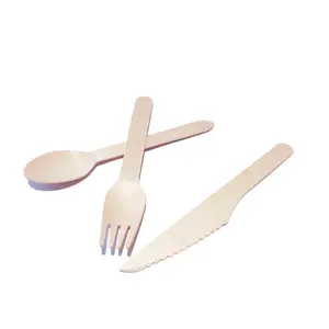 Party Use Birch Disposable Wooden Knife and Fork Spoon Set Cutlery in Box