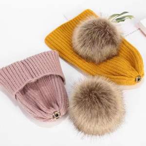 Chapeaux <span class=keywords><strong>tricot</strong></span>és automne et hiver pour enfants chapeaux en <span class=keywords><strong>laine</strong></span> pour garçons et filles bébé <span class=keywords><strong>grosse</strong></span> boule de <span class=keywords><strong>laine</strong></span> bouton chapeaux en <span class=keywords><strong>laine</strong></span> - Product Image 2