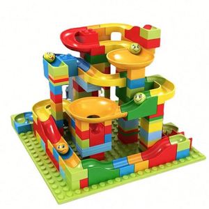 Juego de bloques grandes educativos clásicos para niños, con laberinto de bolas y tobogán de embudo, para ensamblar, pista de canicas y circuito de carreras. - Product Image 1