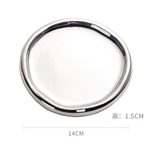 Plateau en céramique blanc argenté moderne électroplaqué pour la photographie et le rangement de bijoux – Assiette durable pour la présentation en gros - Product Image 2