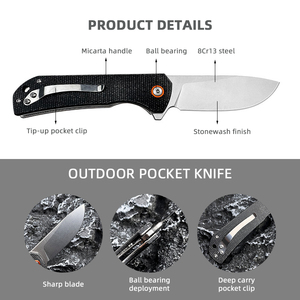 للبيع بالجملة سكاكين جيب قابلة للطي 8Cr13 سكاكين من الفولاذ للتخييم مع مشبك - Product Image 3