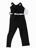 Ensemble de yoga pour femmes avec cordon de serrage, col en V, leggings taille haute à poches cargo, survêtement de fitness 2 pièces, logo personnalisé