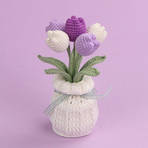 Vase à fleurs en laine tricoté à la main au crochet, décoration de table, article cadeau - Product Image 4