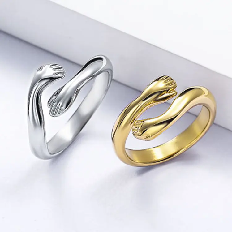 Thanksgiving Stainless Steel Hand Style Hug From Me Embrace Statement Promise Anniversary Ring