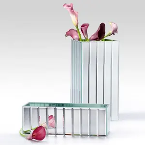 Modern Vanity Glass And Crystal Cube Mirror Wedding Box Mirrored Vase