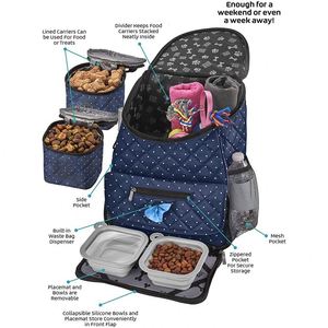 Tas Travel anjing, ransel quilt mewah, termasuk pembawa makanan bergaris dan 2 mangkuk anjing yang dapat dilipat - Product Image 3