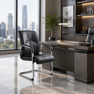 Vantervi Short Back <strong>Brown</strong> Soft Leather Ergonomic Executive Visitor <strong>Office</strong> Conference <strong>Chair</strong> for Meeting Room - Product Image 3