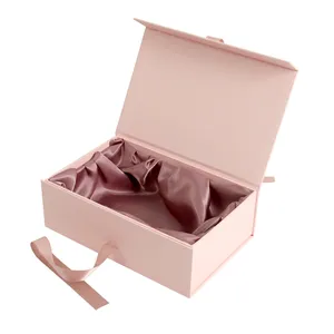 WALKIN Arrival Fo Simple Elegant Folding Magnetic Pink Clothing Wigs Hat Handbag Gift Packaging Paper Box With Satin and Ribbon