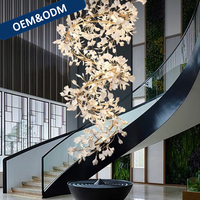 Lustre d'escalier de feuilles de luxe hall d'hôtel lustres en céramique personnalisés de feuille de Ginkgo lampes suspendues