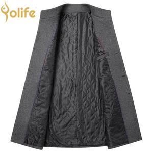 Yolife New Style Solid Men Long Wool Coat Slim Fit Wine Red <strong>Black</strong> Navy Blue Gray <strong>Overcoat</strong> - Product Image 5