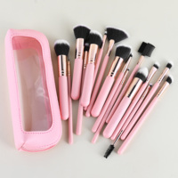Ensemble de 16 pinceaux de maquillage professionnels roses, poils synthétiques doux, tube en aluminium, manche en bois, ensemble complet de pinceaux de maquillage pour le visage avec sac