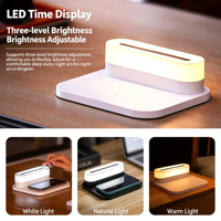 Lampe de chevet S26L avec chargeur sans fil 15W, lampe de bureau à charge rapide avec chargeur sans fil pour téléphone Android