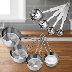 Hot Sale Stainless Steel <b>Measuring</b> Cups and <b>Spoons</b> Set of 8 Combo for Kitchen Baking Cake Measure Dry or Liquid Ingredients - Product Image 1