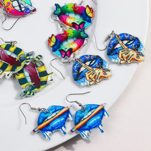 创意搞笑唇彩嘴性感舌唇彩虹蝴蝶蜜蜂蜂蜜铅笔夸张关闭印花亚克力滴耳环 - Product Image 6