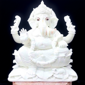 รูปปั้นพระพิฆเนศหินอ่อนคุณภาพสูง ขัดเงา ทนทาน ของขวัญทางศาสนา ของตกแต่งบ้าน โต๊ะทำงาน วัด - Product Image 1