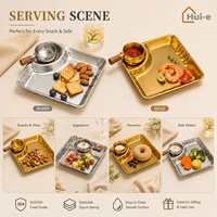 Assiette carrée en acier inoxydable 304, style coréen, plateau de service pour apéritifs, compartiment à sauce, réutilisable, écologique, passe au lave-vaisselle