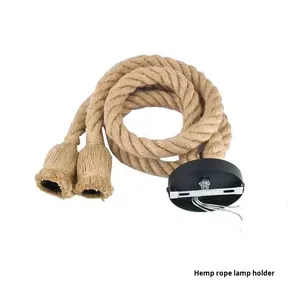 Base de lampe en aluminium avec cordon en corde de chanvre E27, <span class=keywords><strong>suspension</strong></span>, <span class=keywords><strong>abat</strong></span>-<span class=keywords><strong>jour</strong></span>, luminaire, accessoires <span class=keywords><strong>pour</strong></span> ampoule LED, plaque de plafond, <span class=keywords><strong>fil</strong></span> 220V - Product Image 5