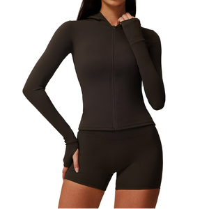 Chaqueta Deportiva de Yoga Ajustada de Manga Larga para Mujer con Cremallera, Secado Rápido y Transpirable, Logotipo Personalizado, Chaquetas de Yoga Ajustadas con Capucha - Product Image 1