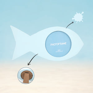 إطار صور صيفي على شكل سمكة MDF 4x4 بوصة على شكل سمكة زرقاء فاتحة لتزيين المقهى المنزلي - Product Image 5