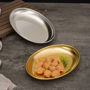 Plato Ovalado de Acero Inoxidable Estilo Coreano 304, Color Dorado, Fondo Plano, para Aperitivos, Uso en Fiestas - Product Image 4