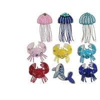 Patchs en tissu perlés faits à la main, série créatures marines : méduse, crabe, dauphin, appliques brodées pour sacs et coques de téléphone