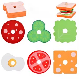 Jouets de cuisine en bois pour enfants, en forme de hamburger et sandwich, à empiler, pour jeu d'imitation, pour bébés, filles et garçons - Product Image 3