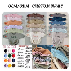 Tutine Personalizzate per Neonati Maschi e Femmine con <span class=keywords><strong>Nomi</strong></span> Ricamati a Mano su Filati Colorati Body in Cotone Tinta Unita per Neonati - Product Image 1