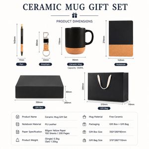 Custom logo A5 Notebook Pen Keychain Cork Base Ceramic Coffee <b>Cup</b> Mug With Cork Bottom Festival Promotional Business Gift Set - Product Image 3