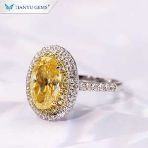 주문을 받아서 만들어진 14k/18k 화이트 골드 반지 타원형 짓 눌린 얼음 컷 밝은 노란색 큐빅 지르콘 & 모이 사 나이트 레이디 웨딩 밴드 - Product Image 1