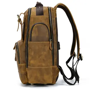 Factory Custom Retro Multi-function Genuine Leather Other Backpacks Waterproof Roomy Men's Backpacks