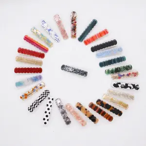 Stock products wave simple acrylic acetate hairgrips scalloped bar hair clips for kids girls