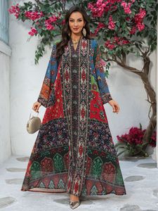 Abaya longue de luxe personnalisée pour <span class=keywords><strong>femme</strong></span> 2026, motif ethnique complexe, robe décontractée en polyester transparent pour l'Aïd, taille unique - Product Image 1