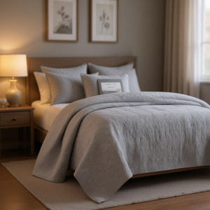 ชุดผ้าห่มทันสมัยแบบสองด้าน สีเทา ขนาดฟูลควีน ลายเรขาคณิต ผ้าฝ้ายนุ่ม กันน้ำ สำหรับนวด - Product Image 2