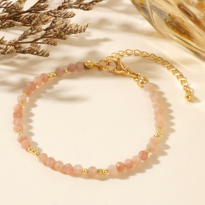 Dainty Faceted Natural Stone Beaded <b>Bracelet</b> Gold Plated Adjustable Chain Stackable Gemstone <b>Bracelet</b> Minimalist - Product Image 4