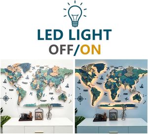 Lớn hiện đại bằng gỗ bản đồ thế giới tường nghệ thuật trang trí 3D trang trí nội thất món quà với đèn LED cho những người đam mê du lịch - Product Image 3