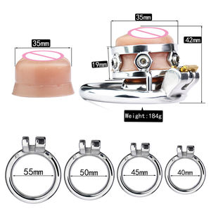 HigherQuality simülasyon vajina pisuar tepsi ile paslanmaz çelik bekaret bekaret cihazı bekaret kemeri erkek ereksiyon inkar horoz kafes - Product Image 2